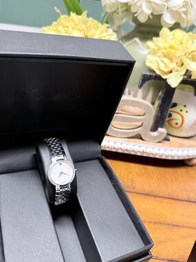 Movado Silver Tone Stainless Steel Bracelet Watch - Polished Silver